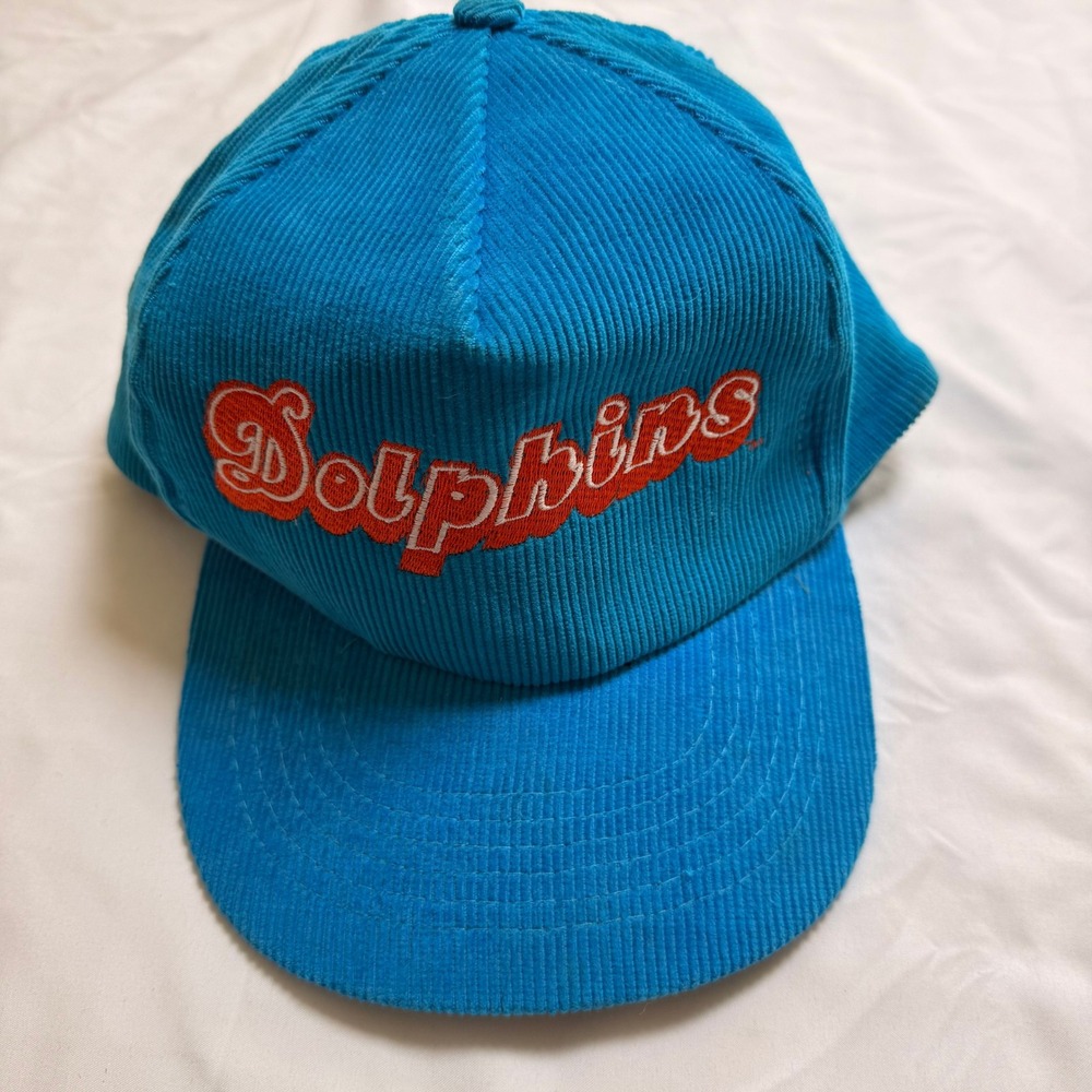 Vintage Miami Dolphins Starline Corduroy Snapback Hat Aqua Blue NFL Script Logo